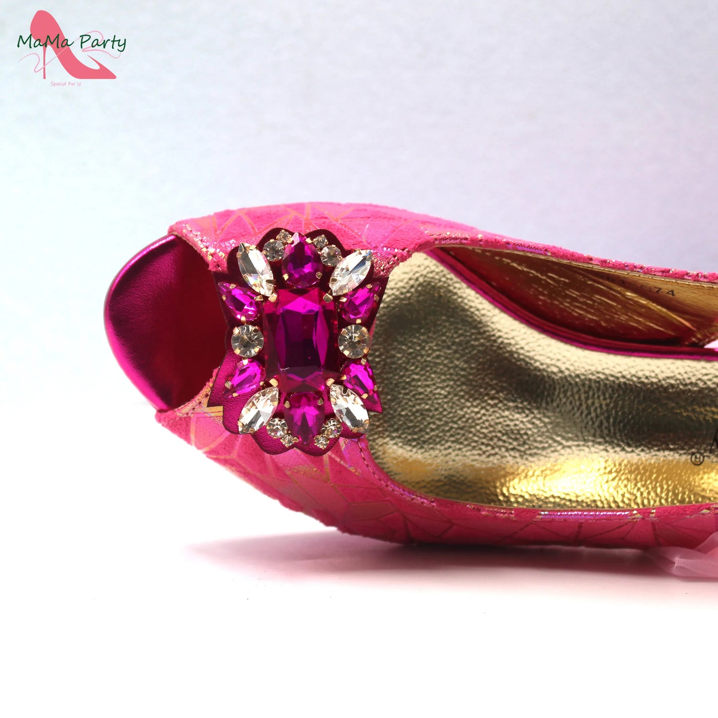 Fashion Peep Toe Sandals Italian Design Nigerian Shoes and Bag Set in Fuchsia Color Sweet Style for Wedding Party