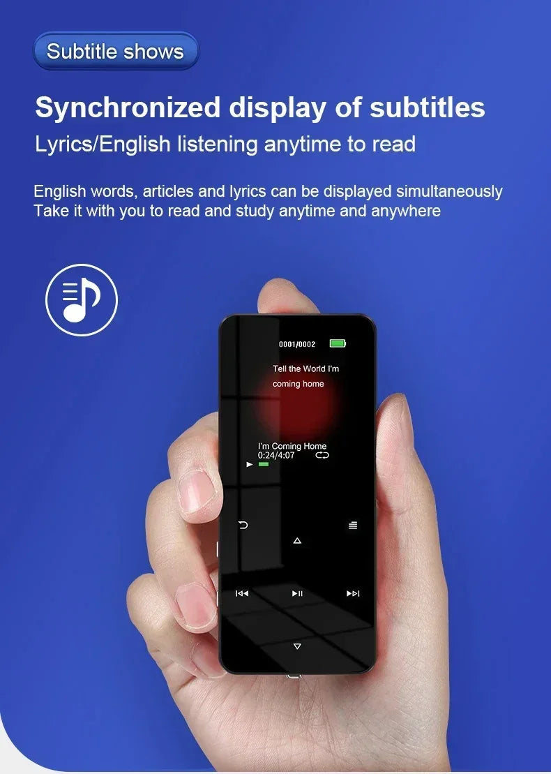 2.0 Inch Metal Touch MP3 MP4 Music Player Bluetooth 5.0 Supports Card, with FM Alarm Clock Pedometer e-Book Built-in Speaker
