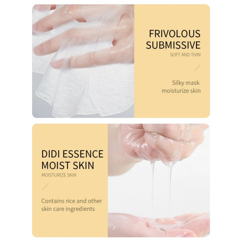 10 Pieces of Rice Puree Facial Mask, Moisturizing, Firming and Hydrating, Korean-Style Skin Care Mask Sheet