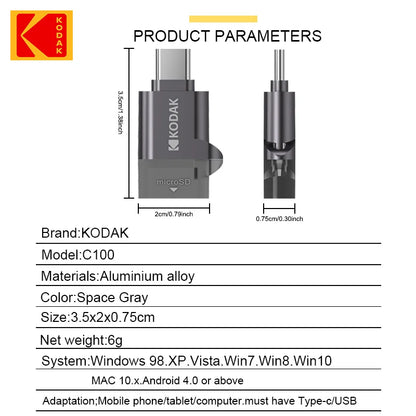 Kodak Type-C Micro SD Card Reader TF Memory Card High-speed Transmission Adapter