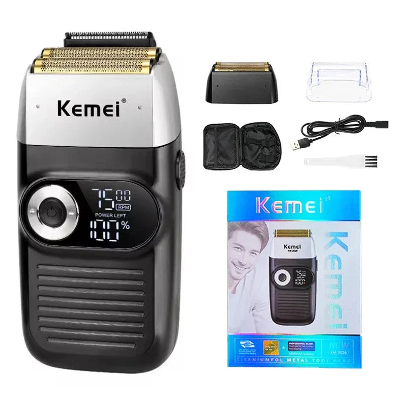 Kemei Original Multi-functional 2 In 1 Electric Shaver Rechargeable LCD Digital Display Reciprocating Razor For Men KM-2026 2027