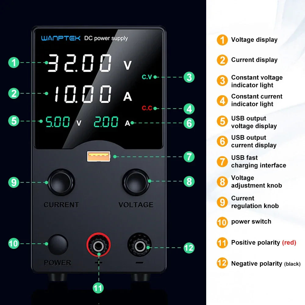 Wanptek DC Laboratory Power Supply 30V 10A 60V 5A 120V 3A Adjustable Voltage Current Applicable voltage 110V 220V Power Supply