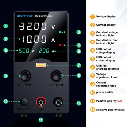 Wanptek DC Laboratory Power Supply 30V 10A 60V 5A 120V 3A Adjustable Voltage Current Applicable voltage 110V 220V Power Supply