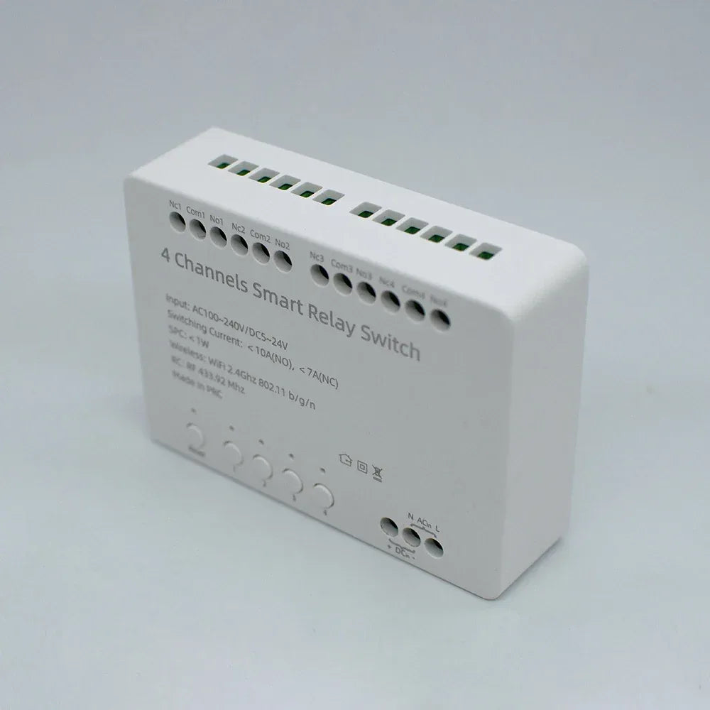 【4 Channel Smart Relay】Tuya WiFi+RF433 DIY Module AC 100-240V/DC 5-24V Alexa Remote Timer Switch for LED Light Home Automation