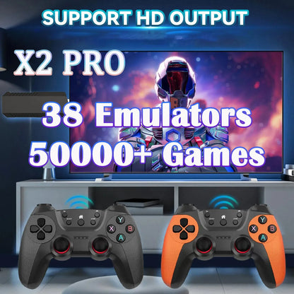 New Game Stick X2 PRO Video Handle Game Console 48 Emulators 64g 128g 40000+ Retro Games 4K HD Game Stick Home 2 Players Gifts