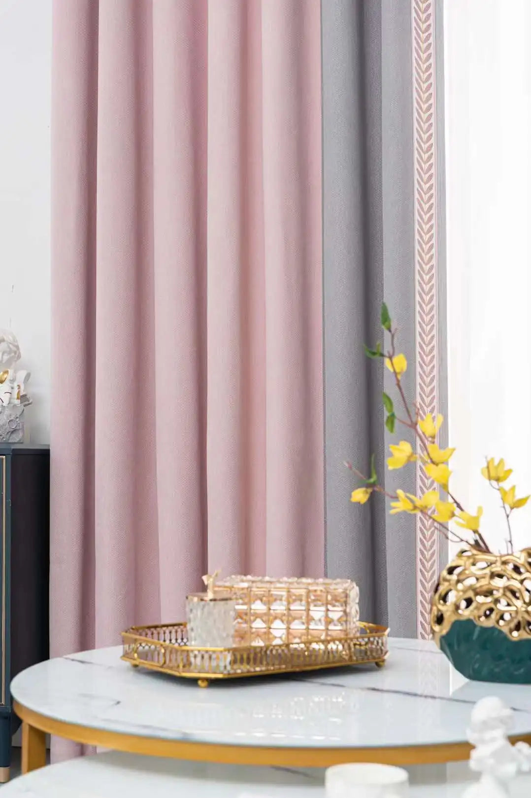 New Baby Velvet Seamless Stitching Wheat Ears Standing Edge Living Room Bedroom Blackout Curtain Blue Pink Nordic Simple Rhj