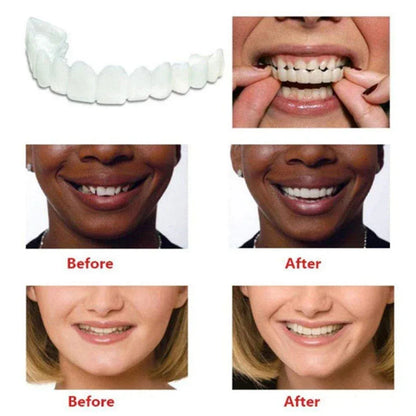2 Pairs Smile Whitening Teeth Snap On Silicone Cosmetic Denture Upper and Lower Fake Tooth Cover Perfect Fit Teeth Beauty Tool