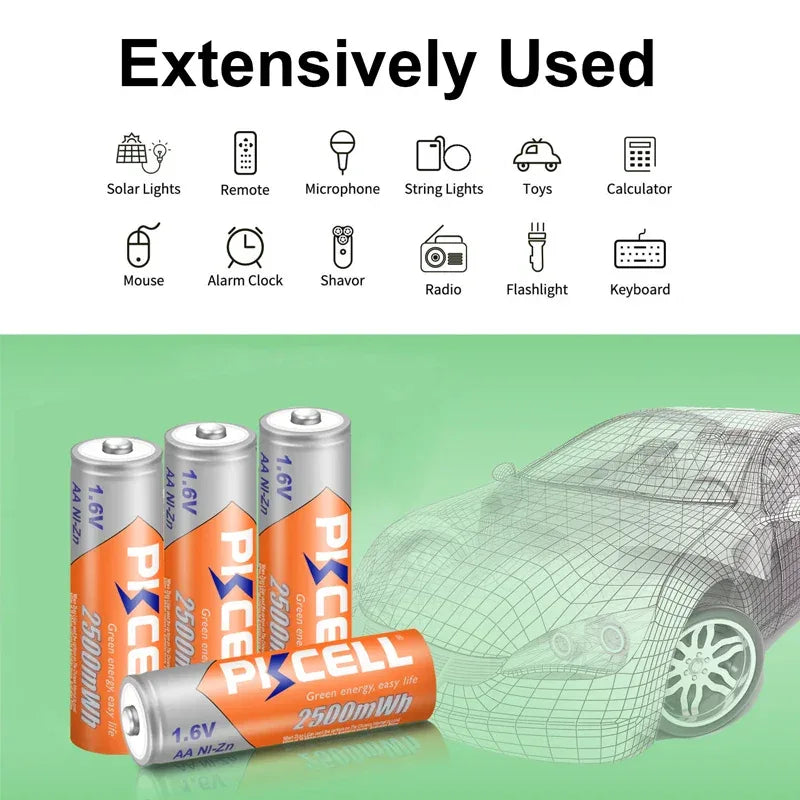 8pcs/lot PKCELL AA Battery Ni-Zn 1.6V 2500mWh Nickel-Zinc AA Rechargeable Battery Batteries Baterias For Flashlight toy camera