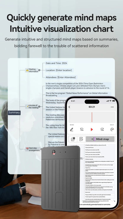 New8-128GB AI ChatGPT-4 Intelligent Voice Recorder Audio App Phone Call Record Transcribe Summarize 58LanguageTranslation Device