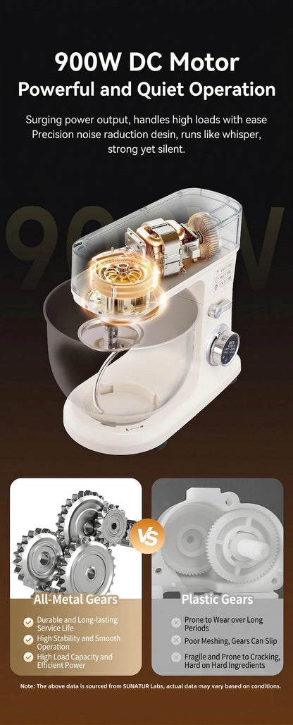 SUNATUR SM-606E 7L Stand Mixer 900W DC Quiet 11-Speed Timer, 304 Bowl Anti-Black Powder for Home & Commercial Baking