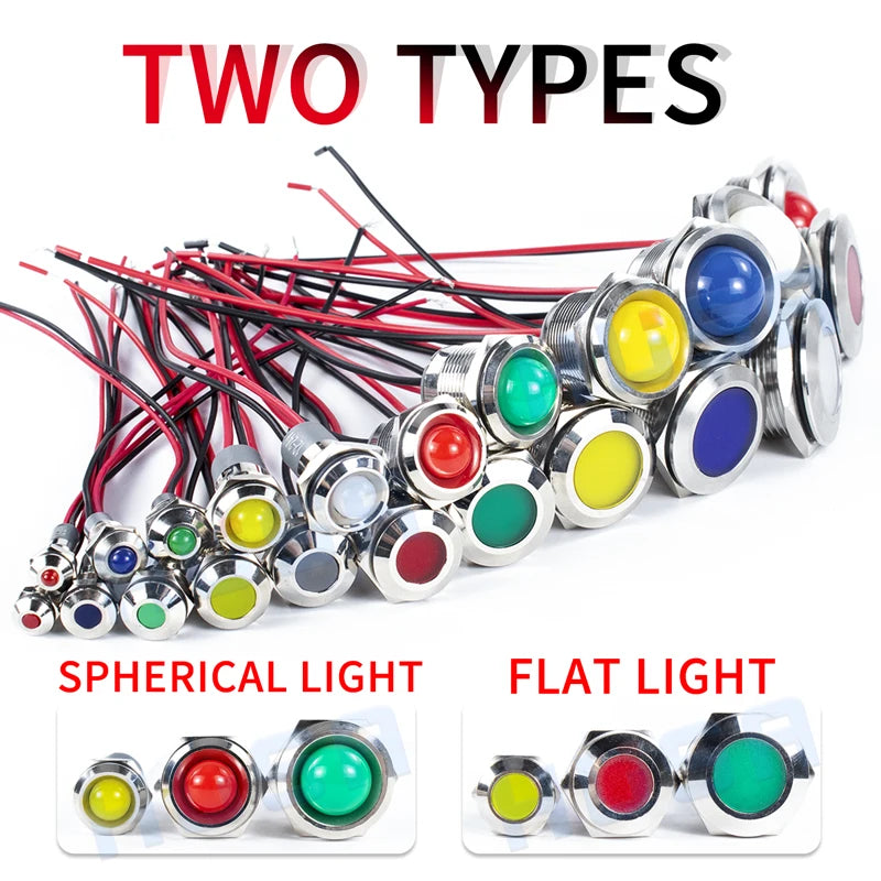 1pcs Alumina LED Warning Indicator Light Signal Lamp Pilot Wire 3-6 12-24 220V 6/8/10/12/16/19/22mm Power Waterproof IP65 Black