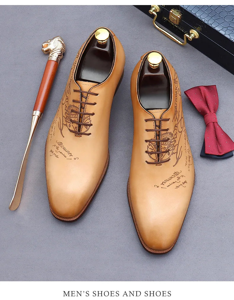 British Trend Mens Dress Shoes Elegant Genuine Cow Leather 2023 Autumn Designer New Style Oxfords Wedding Social Shoes Man