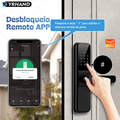 YRHAND Do Brasil Tuya wifi App Unlock fechadura digital Waterpoof eletronica Fingerprint  IC card Smart Door Lock for Home