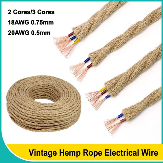 20AWG/18AWG Hemp Rope Electrical Wire 2/3 Cores Twisted Cable For DIY Retro Light Bar Decor Retro Style Copper Vintage Lamp Line