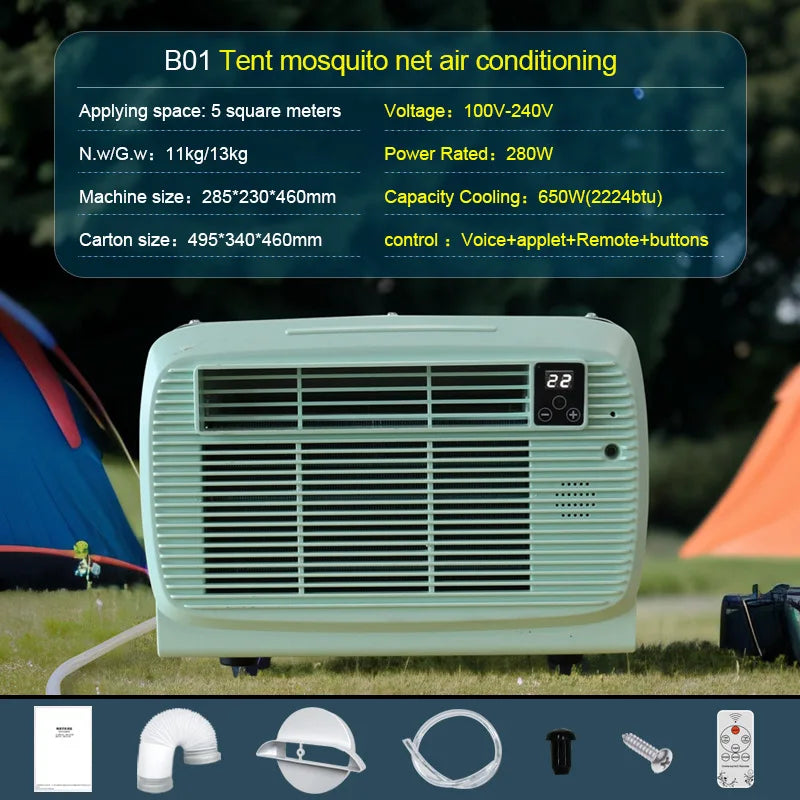 650W Powerful Cooling Portable Air Conditioner Compact Mobile AC for Outdoor Camping Tent Travel