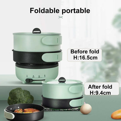 1.7L Folding Electric Cooker 3 Gear Adjustment Non-stick Electric Frying Pan Travel Hot Pot Dormitory Multi-function Pot 220V