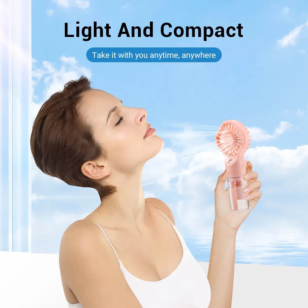 Handheld Mini Quiet Air Cooling Fan Portable Water Mist Fan USB Charging 4 Speed Humidification Spray Fan for Home Office Dorm