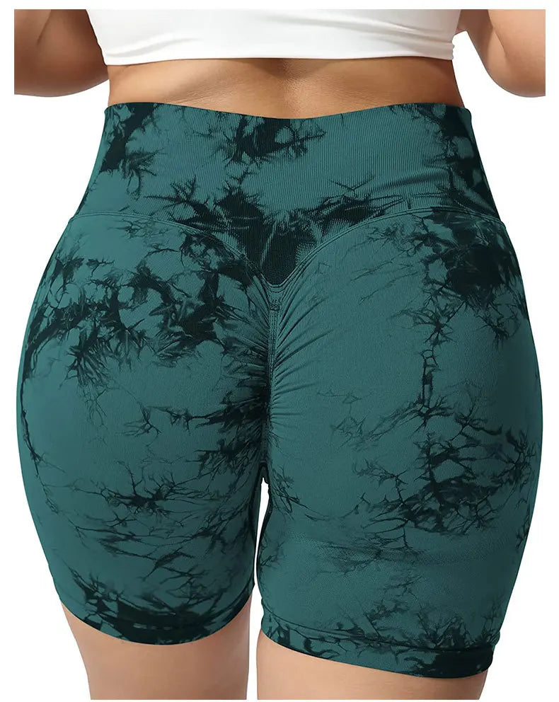 New Tie Dye Yoga Shorts Women Fitness Leggings Seamless Knitted Outdoor Running Sports Tights High Waist Butt Lift Elastic Pants