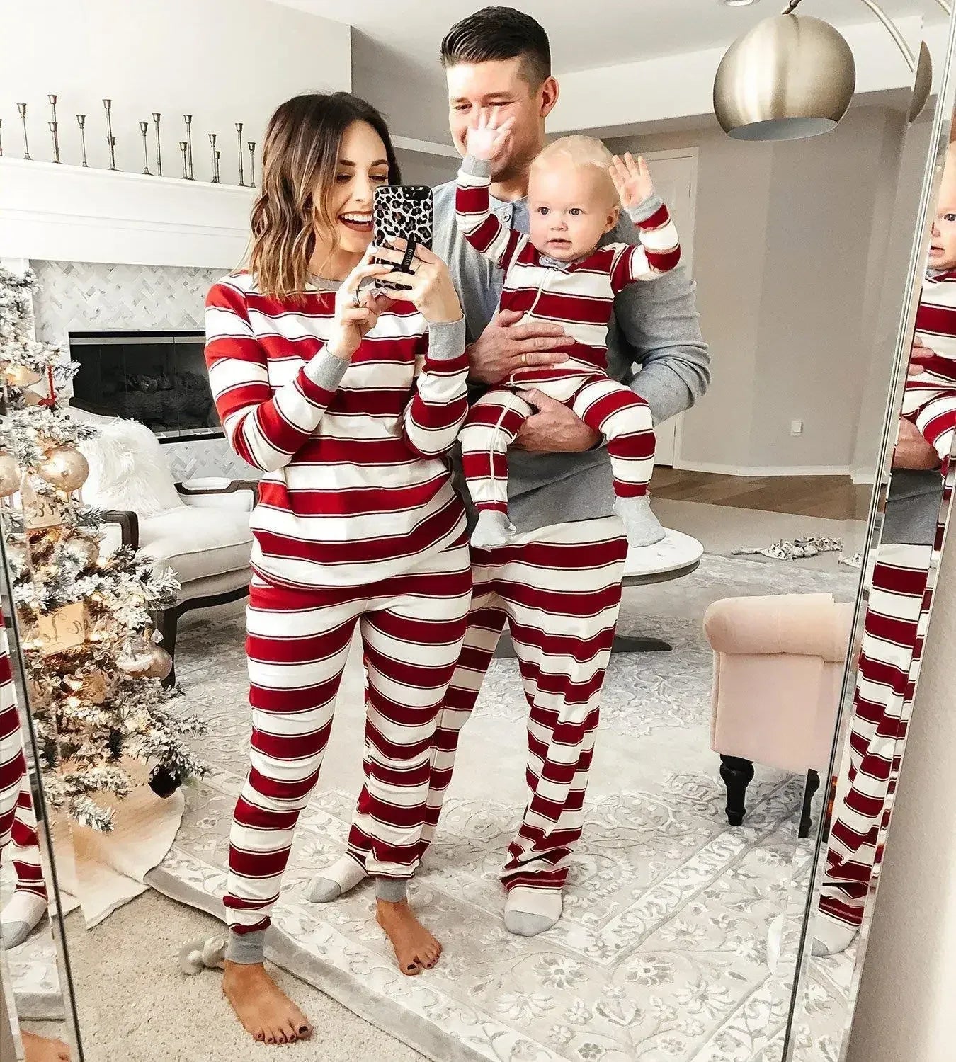 Merry Christmas 2025 Mother Father Kids Matching Pajamas Set Striped Casual Loose Pyjamas Xmas Family Look Holiday Wear Pjs Gift