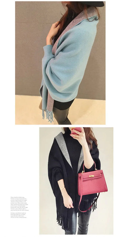 Autumn Winter Tassel Long Sweater Cardigans Casual Korean Long Sleeve Cloak Patchwork Knitwear Coats Outwaer LMFS-LM-8015