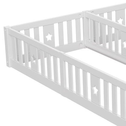 Rosahqnda Children's Bed Floor Bed 90x200cm with Railing Gate,Pine Wooden Bed for Families with 2 Children,Children's Twin Bed