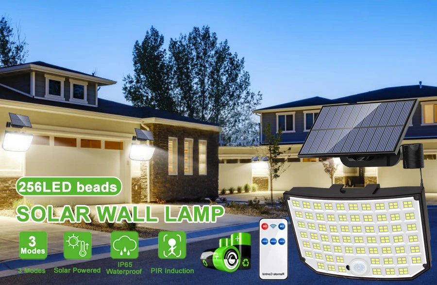 Solar Outdoor Motion Sensor Lights 348/328 LED Security Flood Wall Lamp Remote Control 270° IP65 Waterproof Outdoor Lighting