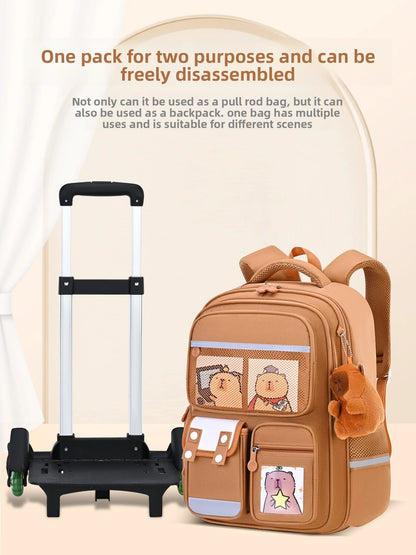 Children Cartoon School Backpack with Wheels Students Bags for Girls Boys Trolley Bag Cute Schoolbag Rolling Wheeled Backpacks