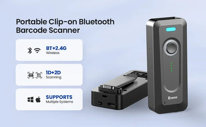 Eyoyo 2D Bluetooth Barcode Scanner Wireless Portable Mini QR Bar Code Reader Scanner with Clip 2000mAh Battery