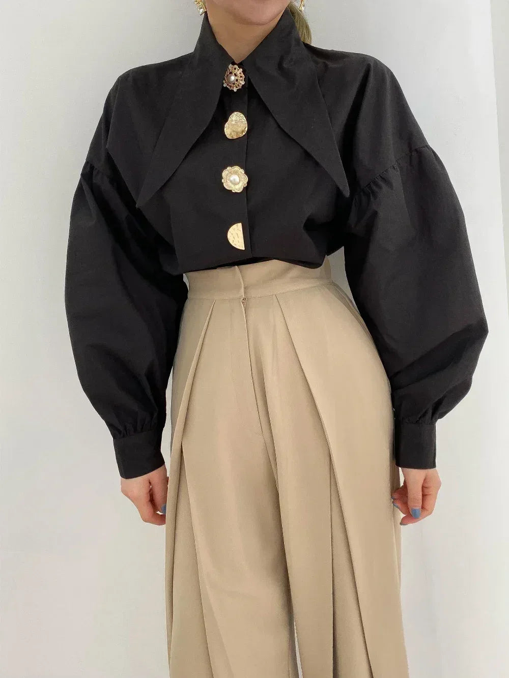 2025 Autumn Long Sleeve Women Shirt Fashion Spring Lanter Sleeve Blouses Office Lady Elegant Tops Casual Loose Clothing