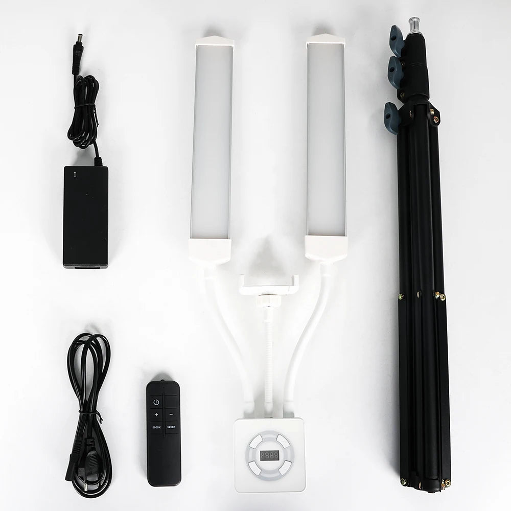 HDSNH LED Video Light 40W Double Arms Beauty Light with Phone Holders Adjustable Tripod Dimmable 3200-5600K for Makeup Manicure