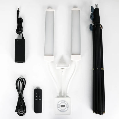 HDSNH LED Video Light 40W Double Arms Beauty Light with Phone Holders Adjustable Tripod Dimmable 3200-5600K for Makeup Manicure