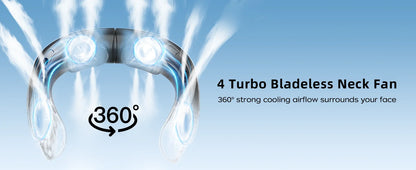 Portable Neck Fan 4 Turbo Neck Fan 4000mAh Battery Operated USB Rechargeable Personal Fan, 3 Speeds, 360° Cooling Air Fan