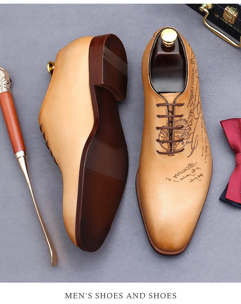 British Trend Mens Dress Shoes Elegant Genuine Cow Leather 2023 Autumn Designer New Style Oxfords Wedding Social Shoes Man