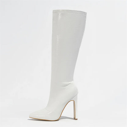 Hlieny Autumn Winter Fashion Women Knee High Motorcycle Boots Sexy Pointed Toe Square Heels Long Zipper Female Botas Shoes