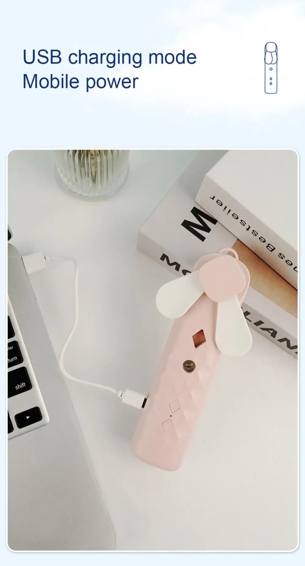 2 In 1 Portable Fan Humidifier USB Rechargeable Handheld Fan Water Spray Fan Face Steamer Air Conditioner Cooling Fan