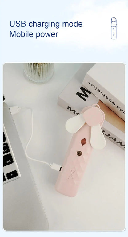 2 In 1 Portable Fan Humidifier USB Rechargeable Handheld Fan Water Spray Fan Face Steamer Air Conditioner Cooling Fan