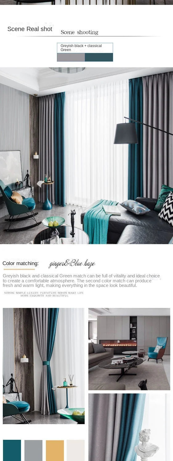 2025 New Spliced Two Color Bedroom Full Blackout Curtain Living Room Advanced Curtains Room Bay Window Light Luxury Drapes