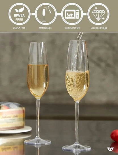 MICHLEY Unbreakable Champagne Flutes Glasses Set Plastic Tritan Sparkling Wine Glass For Wedding Party Picnic Barware 2/4 pcs
