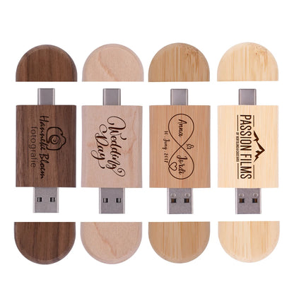 2 IN 1 TYPE-C USB 3.0 Flash Drive 128GB Free Custom Logo Pen Drive 64GB Wooden Pendant Memory Stick 32GB Creative Wedding Gift