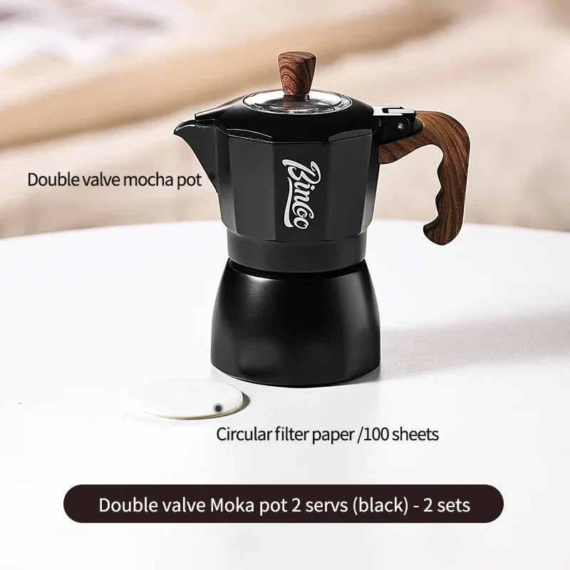Bincoo Double valve Moka Pot Electric Stove Set Coffee Pot Household Italian Espresso Machine Mocha Pot Barista Accessories 220V