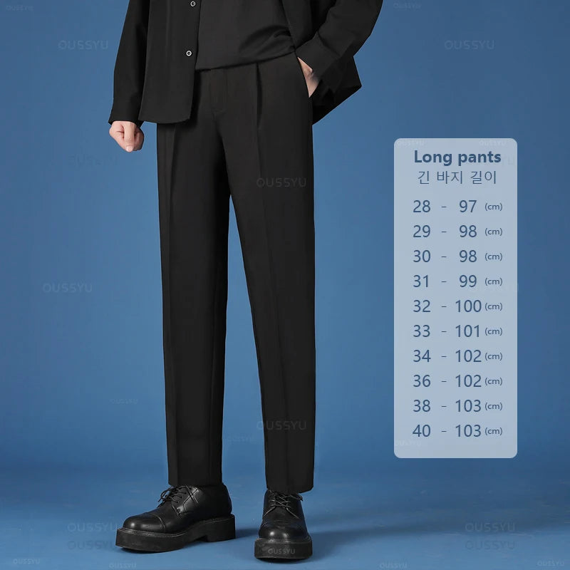 All Seasons New Smooth Pendulous Suit Pants Men Business Long Trousers Korean Formal Ankle Length Pant Male Plus Size 40