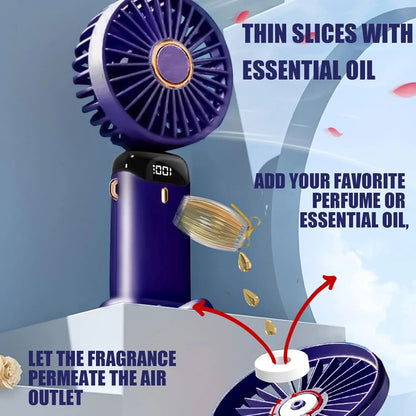 Handheld Fan,Foldable Desk Desktop Type-C Rechargeable Fans with Lanyard and Base, Mini Fan with LED Display 4000mAh