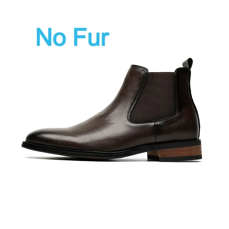 Genuine Leather Classic Men High Top Chelsea Ankle Boots High Quality Mens Casual Dress Business Shoes Comfy OutdoorBasic Boots