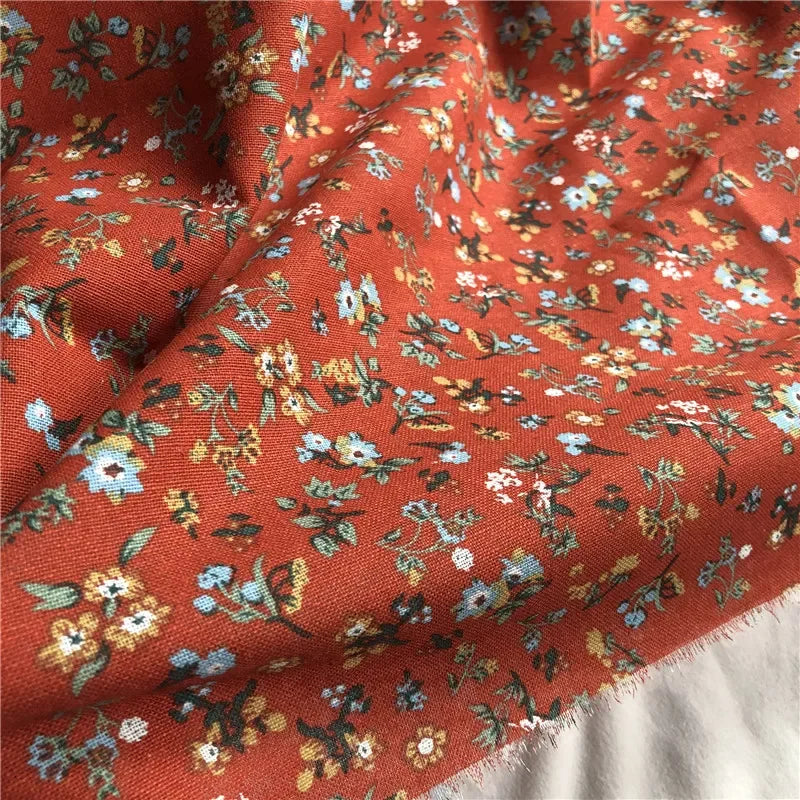 145cm Wide Printed Cotton and Linen Fabric Small Floral Patterns Retro Shirt Dress DIY Clothing Sewing Fabric 90% Cotton Content