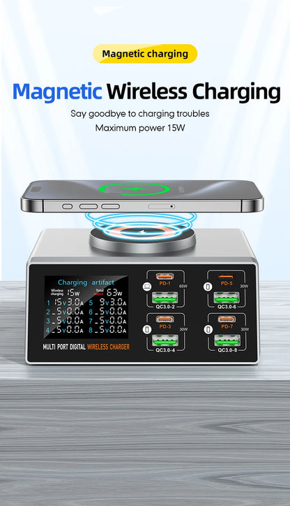 New 140W Multi-Function Charger Wireless Charger 8-Port PD+QC USB Type-C Quick Charger Home Travel Office Convenient