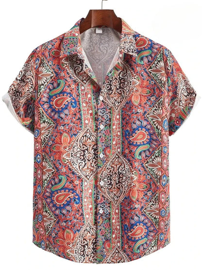 Hawaii Shirts for Men 3D Paisley Graphic Short-sleeved T-shirt Casual Lapel Buttons Male Tops Summer Oversized Bohemian Man Tees