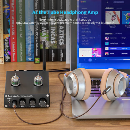 Fosi Audio T20 Bluetooth Vacuum Tube Amplifier AptX HD Stereo Power Amp 50W TPA3116 Headphone Amplifier For Home Speakers