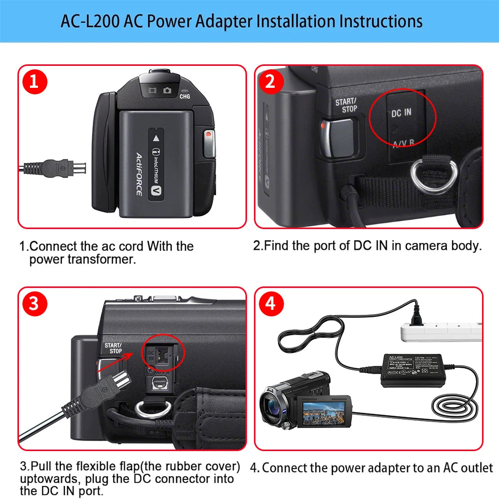 AC-L200C L200B L200D L25B AC Power Adapter Camcorder Charger for Sony Handycam DCR-SX/SR/HC/PC/DVD/HDR-CX/HDR-XR/NEX-VG Series
