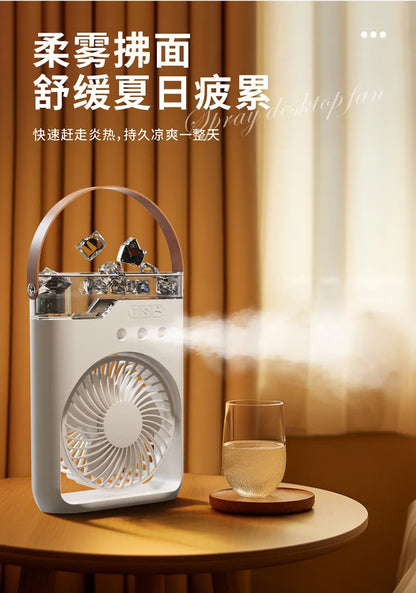 Camping Essential Oil Air Cooler Outdoor Portable Misting Fan with Interchangeable Fragrance Pads,Compact Desktop Cooling System