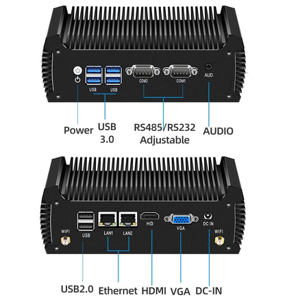 Fanless Industrial Mini PC Dual LAN 2*COM RS232 Core i5 5200U i3 5005U Celeron 2955U DDR3L WIFI Support Linux Ubuntu Computer